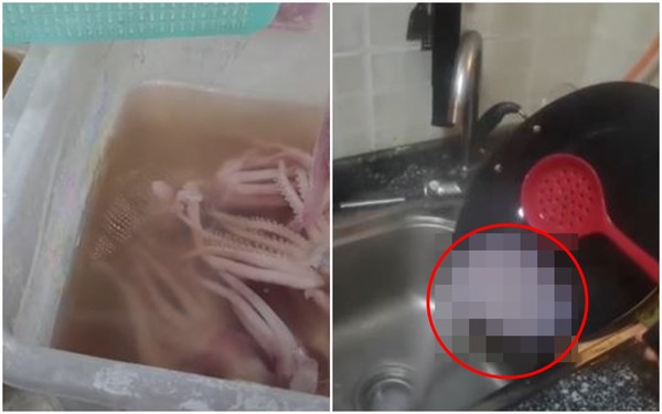 한 중국 여성이 현지 시장에서 구매한 오징어를 요리를 위해 물에 데치자 녹아서 사라지는 영상이 SNS 상에 공개돼 논란이 되고 있다.