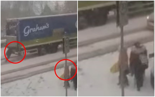 경사진 도로에서 아래로 미끄러지는 대형 트럭을 한 여성이 맨손으로 도와 현실판 ‘원더우먼’이라 불리며 화제가 됐다./ 출처 Fife Jammer locations 페이스북 캡처