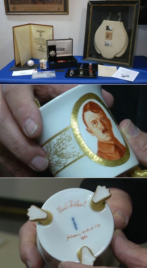 이날 같이 나온 히틀러의 아파트에서 가져온 ‘초상화가 새겨진 도자기 컵’은 1만 5600파운드에 낙찰됐다.